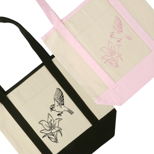 "Lillies and Sparrows" Pocket Canvas Tote