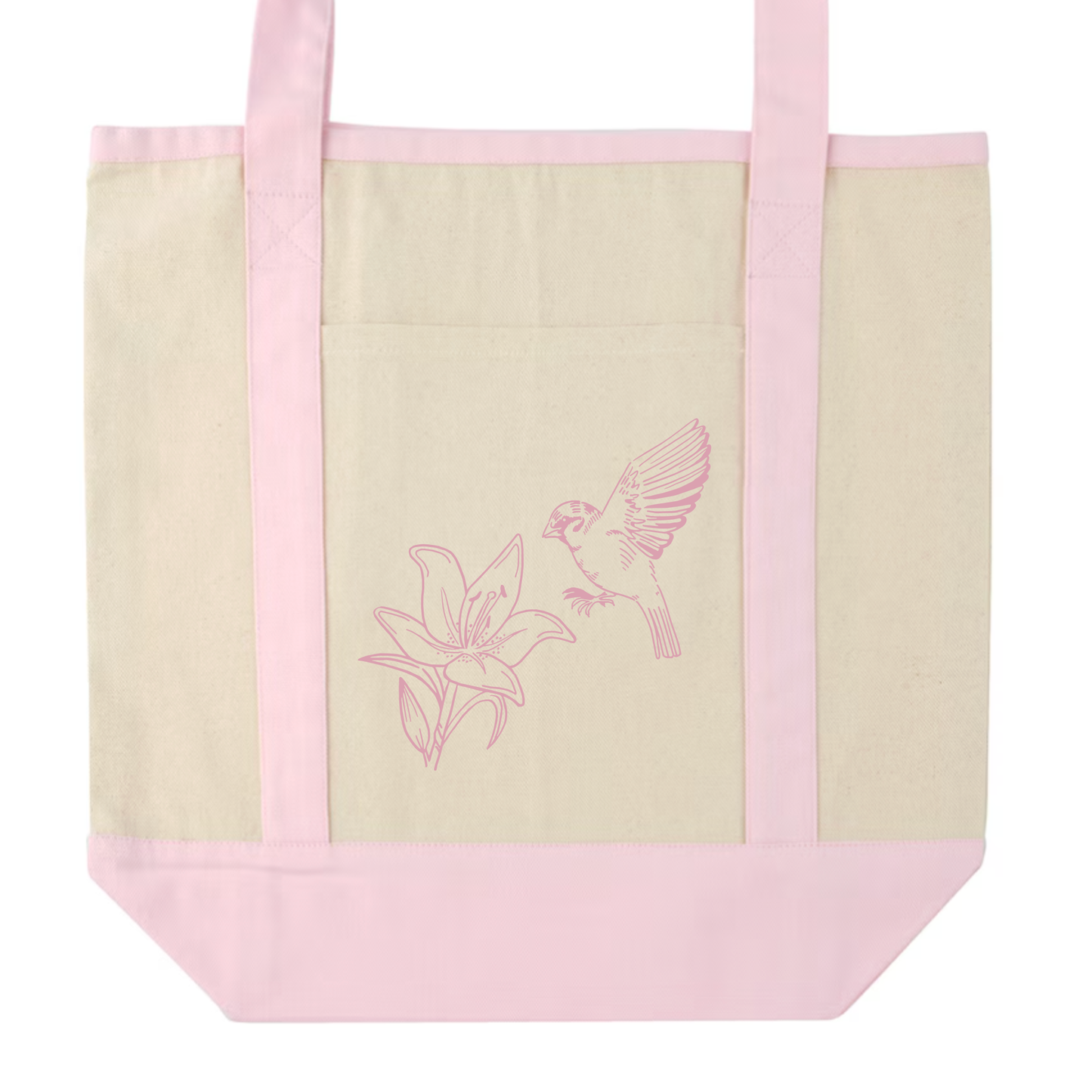 "Lillies and Sparrows" Pocket Canvas Tote