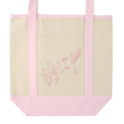 "Lillies and Sparrows" Pocket Canvas Tote