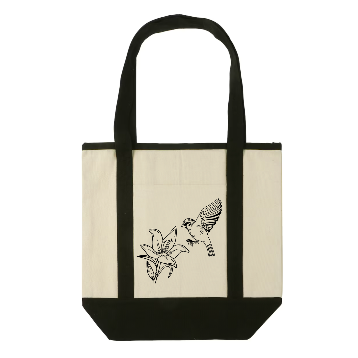 "Lillies and Sparrows" Pocket Canvas Tote