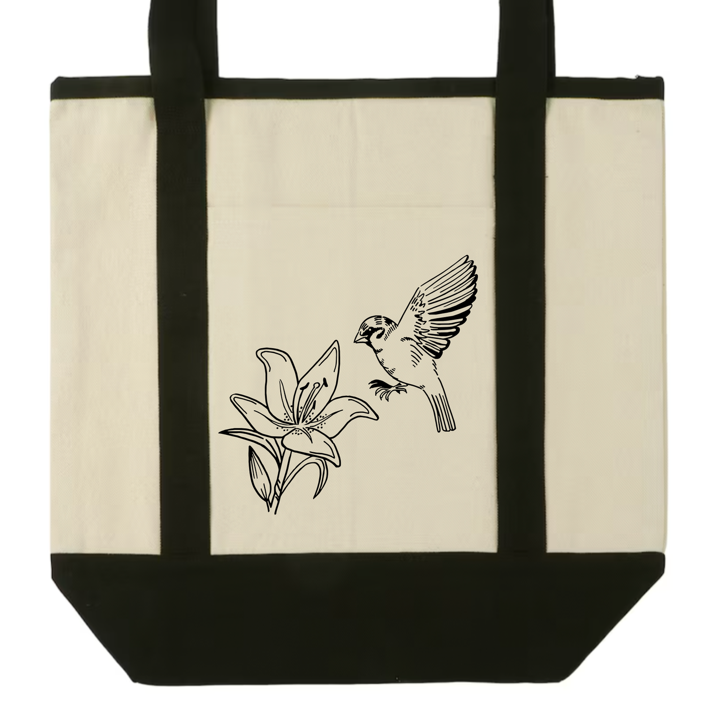 "Lillies and Sparrows" Pocket Canvas Tote