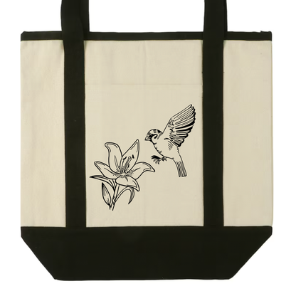 "Lillies and Sparrows" Pocket Canvas Tote