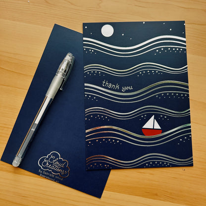 Silver Waves Thank-You Flat Cards (12 pc)